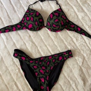 Army green and pink push up bikini